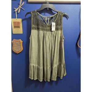 Torrid Olive Gauze Lace Trim Tank Women's Plus 0 Large Peasant Lace Boho NWT